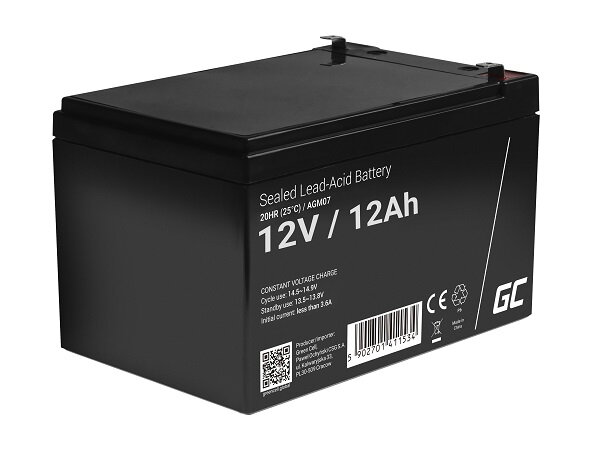 Green Cell AGM VRLA 12V 12Ah maintenance-free battery for the alarm system, cash register, toys