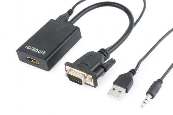 GEMBIRD adaptér VGA na HDMI, 0,15 m, černý