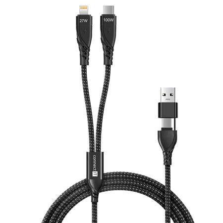 CONNECT IT Wirez 4in1 1x USB-C, 1x Lightning, 1,25 m, ČERNÝ CONNECT IT Wirez 4in1 1x USB-C, 1x Lightning, 1,25 m, ČERNÝ