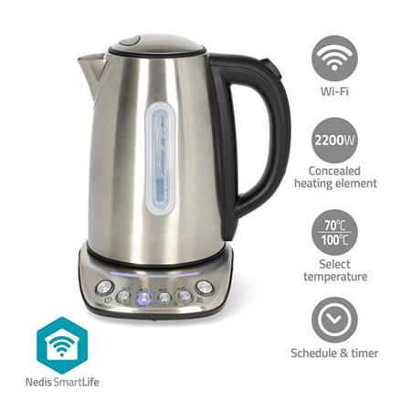 Nedis KAWK8000WIFI- Rychlovarná Konvice | Wi-Fi | 1.7 l | 70,80,90,100 °C | Ukazatel teploty | Otočný o 360 stupňů Nedis KAWK8000WIFI- Rychlovarná Konvice | Wi-Fi | 1.7 l | 70,80,90,100 °C | Ukazatel teploty | Otočný o 360 stupňů