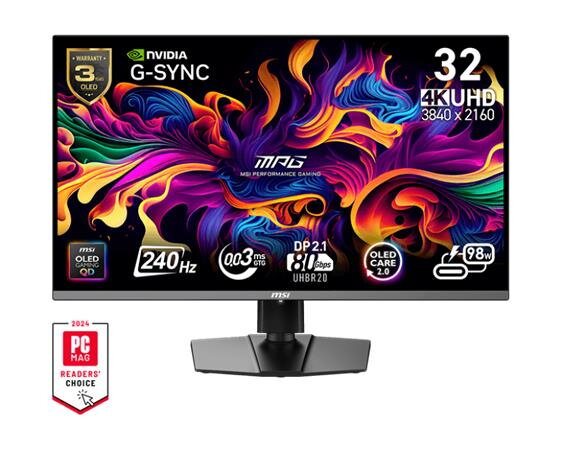 MSI MPG 322URX QD-OLED gaming monitor 31,5" QD-OLED/UHD/240Hz/0,03ms/2xHDMI/DP/USB-A,B,C/Výšk.nast./Pivot/černá MSI MPG 322URX QD-OLED gaming monitor 31,5" QD-OLED/UHD/240Hz/0,03ms/2xHDMI/DP/USB-A,B,C/Výšk.nast./Pivot/černá