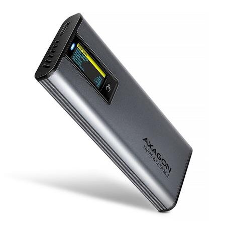 AXAGON EEM2-SD2 USB-C 10Gbps - M.2 NVMe & SATA SSD kovový DISPLAY box, bezšroubkový AXAGON EEM2-SD2 USB-C 10Gbps - M.2 NVMe & SATA SSD kovový DISPLAY box, bezšroubkový