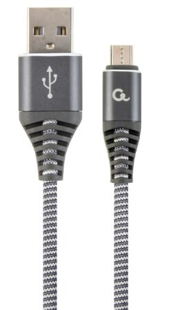 GEMBIRD prémiový nabíjecí a datový kabel Micro-USB, opletený bavlnou, 1 metr, šedo-bílý GEMBIRD prémiový nabíjecí a datový kabel Micro-USB, opletený bavlnou, 1 metr, šedo-bílý