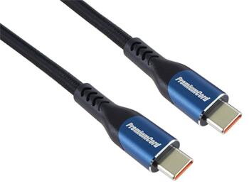 PremiumCord USB-C kabel ( USB 3.2 GEN 2x2, 5A, 100W, 20Gbit/s ) 3m, bavlněný oplet, černý