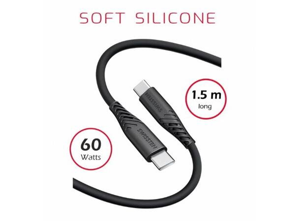 SWISSTEN DATOVÝ KABEL SOFT SILICONE USB-C / USB-C 1,5 M 60W ČERNÝ - pokrčená krabička