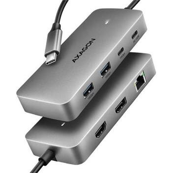 AXAGON HMC-CUB83X2, USB 10Gbps hub, 2x USB-A, USB-C, HDMI & DP 4k/144Hz, RJ-45 GLAN, PD 100W, kabel USB-C 15cm