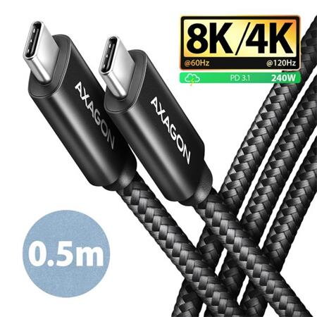 AXAGON BUCM4X-CM05AB NewGEN+ kabel USB-C   USB-C, 0.5m, USB4 Gen 3×2, PD 240W 5A, 8K HD, ALU, oplet, černý
