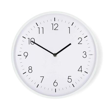 Nedis CLWA1226WT - Nástěnné hodiny | Průměr: 300 mm | Plast | Tichý pohyb | Bílá