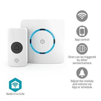 Nedis WIFIDB11CWT - SmartLife Zvonek| RF, frequency 433 Mhz / Wi-Fi | Síťové napájení 100 - 240V| Nastavitelná hlasitost