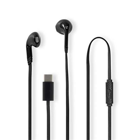 Nedis HPWD4024BK - Kabelová Sluchátka | Do uší  | USB-C | Délka kabelu: 1.2 m | mikrofon |  Ovládání Hlasitosti | Černá