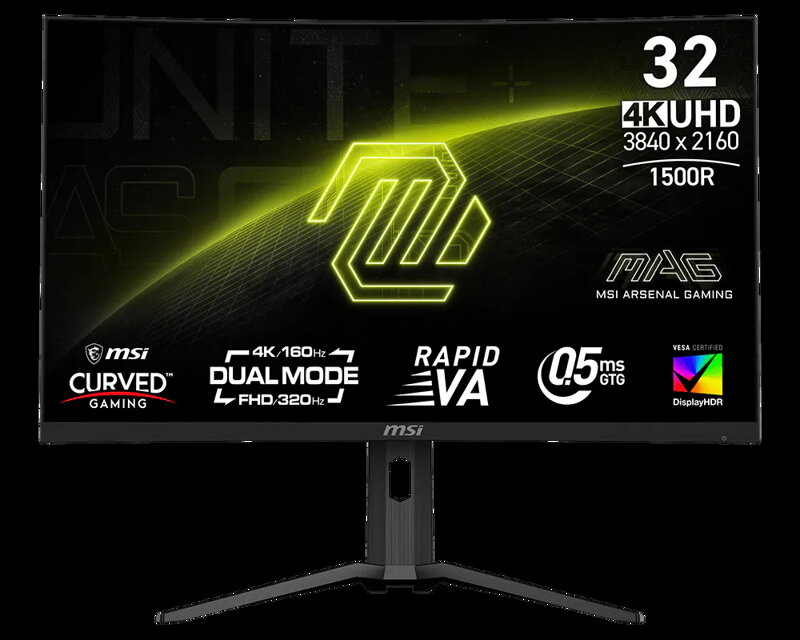 MSI MAG 321CUPDF Gaming monitor 31,5" Rapid VA zakřivený/3840x2160(UHD)/160Hz (320Hz - FHD)/0,5ms/2xHDMI/DP/USB-C/výšk.nast./černá