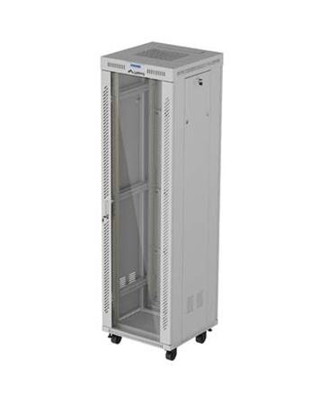 LANBERG Volně stojící skříň 19" 42U/600x600 (v rozloženém stavu) síťované dveře LCD černá (RAL9004)