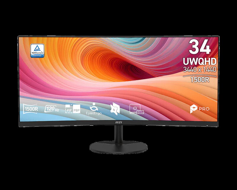 MSI monitor PRO MP341CQ E12, 34" VA zakřivený /3440x1440 (UWQHD)/120Hz/1ms/2 x HDMI/DP/černý