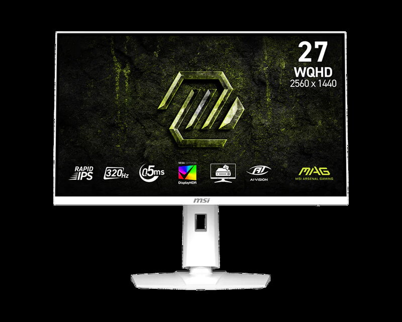 MSI Gaming monitor MAG 274QRFW X32, 27" Rapid IPS/2560x1440(WQHD)/320Hz/0,5ms/2x HDMI/DP/Výškově nastavitelný/Pivot/bílá