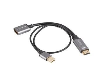 Lanberg HDMI(M)->DISPLAYPORT(F) ADAPTER 4K ON CABLE 20CM SILVER