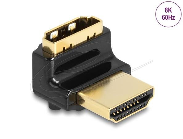 Delock Adaptér HDMI, ze zástrčky na zásuvku, 90° pravoúhlý nahoru 8K 60 Hz, kovový