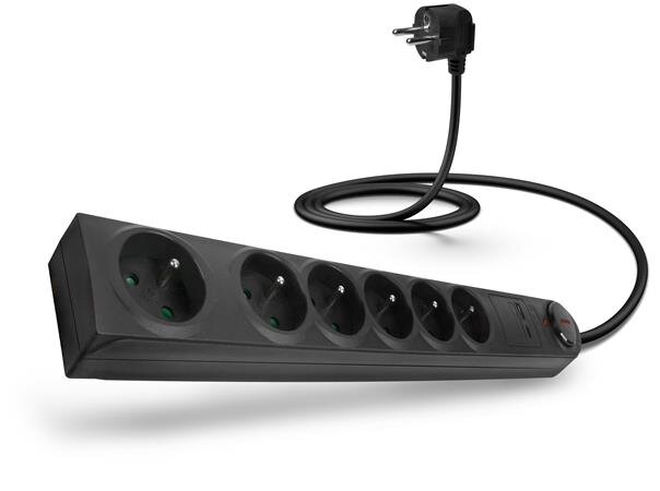 CONNECT IT prodlužovací kabel s přepěťovou ochranou ,6 zásuvek, 1,5 m (černá)