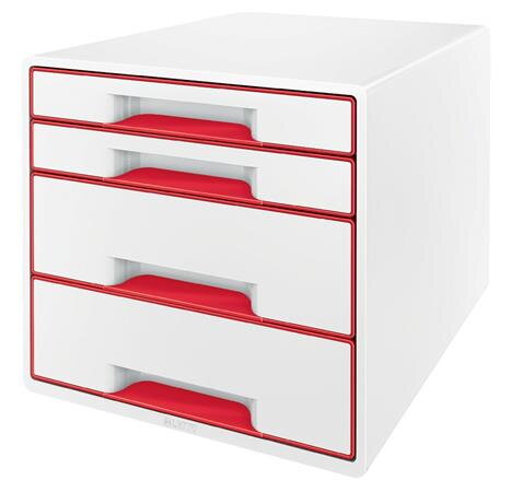 LEITZ Zásuvkový box  WOW CUBE, 4 zásuvky, bíla/červená
