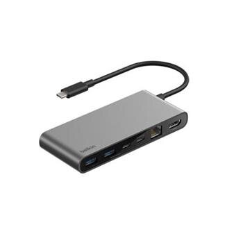Belkin CONNECT Connect 8v1 USB-C hub s dvojitým USB-C portem – stříbrný