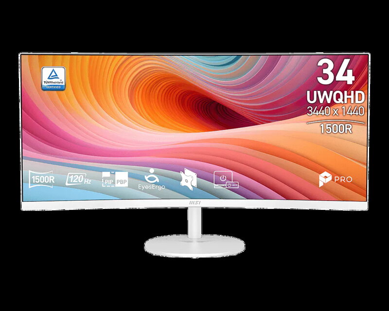 MSI monitor PRO MP341CQW E12, 34" zakřivený VA LED/3440x1440 (UWQHD)//1ms/120Hz/2 x HDMI/DP/bílá