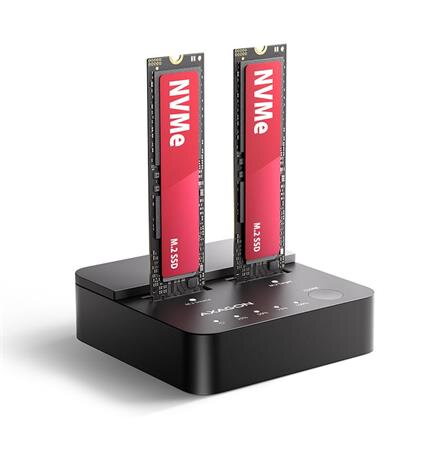 AXAGON ADSA-M2C22L, USB-C 20Gbps dokovací stanice pro 2× M.2 NVMe SSD s funkcí klonování
