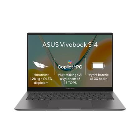 ASUS Vivobook S14 - Snapdragon X  X1 26 101/16GB/512GB SSD/14"/WUXGA/IPS/2y PUR/Win 11 Home/šedá