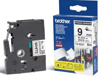 Brother - TZe-S221, bílá / černá (9mm, extrémně adh.) Brother - TZe-S221, bílá / černá (9mm, extrémně adh.)