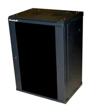 XtendLan 12U/600x450,na zeď, jednodílný, rozložený, skleněné dveře, černý