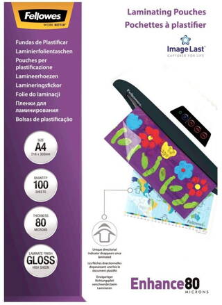 FELLOWES laminovacie fólie/ formát A4/ 80 mic ImageLast/ veľkosť 216x303 mm/ lesklé/ 100 pack