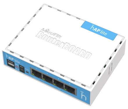 MikroTik, RouterBOARD RB941-2nD, Hap-Lite, 650MHz CPU, 32MB RAM, 4xLAN, 2.4Ghz 802B / g / n, ROS L4, case, PSU