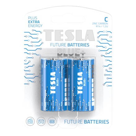 TESLA BLUE+ Zinc Carbon baterie C (R14, malý monočlánek, blister) 2 ks