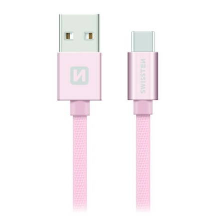 Swissten Datový Kabel Textile Usb / Usb-C 0,2 M Růžovo/Zlatý