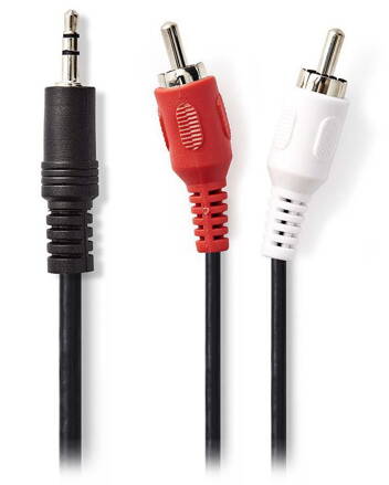 NEDIS redukční stereo audio kabel s jackem/ zástrčka 3,5 mm - 2x zástrčka RCA/ černý/ 1,5m