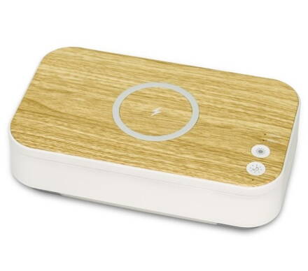 IMMAX UV-C sterilizátor pre mobily, respirátory a drobné predmety/ Qi nabíjanie/ USB/ podsvietenie/ bielo-hnedý