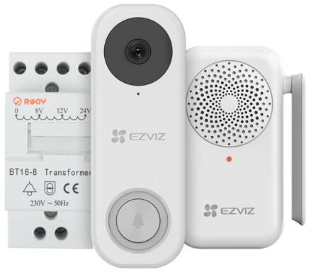 EZVIZ chytrá sada DB1C kit/ Wi-Fi/ videotelefon/ bezdrátový zvonek/ trafo/ rozlišení 1536x1536/ IP65/ bílá