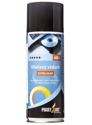 PRINTLINE stlačený vzduch 400ml, extra silný, hořlavý