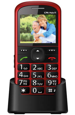 CPA HALO 11 červený   nabíjecí stojánek/ pro seniory/ 2,4" barevný display/ SOS tlačítko/ vestavěná svítilna/ FM rádio
