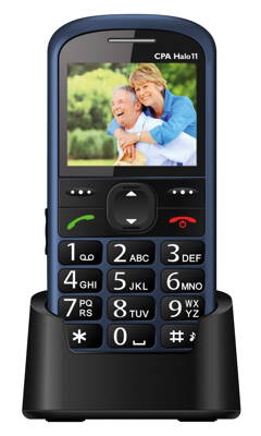 CPA HALO 11 modrý   nabíjecí stojánek/ pro seniory/ 2,4" barevný display/ SOS tlačítko/ vestavěná svítilna/ FM rádio