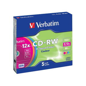 VERBATIM CD-RW80 700MB/ 12x/ COLOR slim/ 5pack