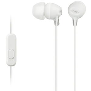 SONY headset do uší MDREX15APW/ sluchátka drátová + mikrofon/ 3,5mm jack/ citlivost 100 dB/mW/ bílá