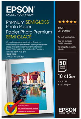 EPSON fotopapír C13S041765/ 100x150 mm/ Premium Semigloss Photo / 50 listů