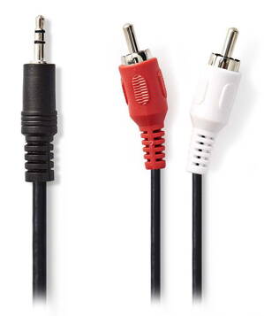 NEDIS redukční stereo audio kabel s jackem/ zástrčka 3,5 mm - 2x zástrčka RCA/ černý/ 2m