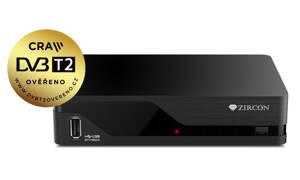 OPRAVENÉ - ZIRCON DVB-T/T2 přijímač AIR T2/ Full HD/ H.265/HEVC/ CRA ověřeno/ HbbTV/ EPG/ USB/ HDMI/ LAN/ černý