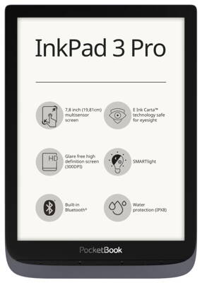 POCKETBOOK e-book reader 740 Inkpad 3 PRO/ 16GB/ 7,8"/ Wi-Fi/ BT/ IPX8/ micro USB/ čeština/ metalická šedá