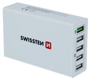 Swissten Síťový Adaptér Qualcomm 3.0 Quick Charge + Smart Ic 5X Usb 50W Power Bílý
