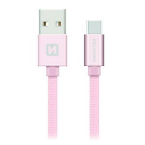 Swissten Datový Kabel Textile Usb / Usb-C 0,2 M Růžovo/Zlatý