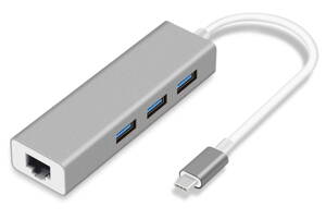 XtendLan Hub USB C 3.1 (Gen1 +) s gigabitovým Ethernet adaptérom, 3x USB 3.0, pokovený box