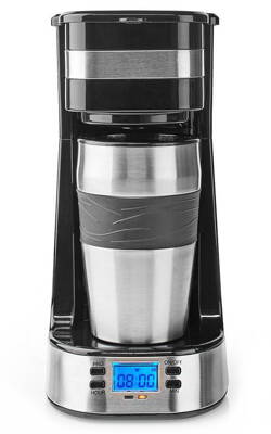 NEDIS kávovar/ na jeden pohár/ dvojvrstvový cestovný pohár/ kapacita 0,42 l/ časovač/ čierný