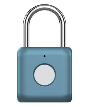 UODI visací zámek/ s otiskem prstu/ slitina zinku a oceli/ rozměr 33 x 58.8 x 15 mm/ IPX2/ váha 60 g/ micro USB/ modrý