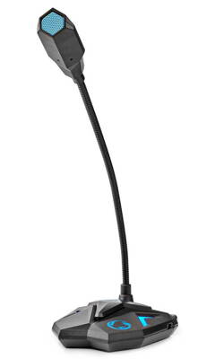 NEDIS stolný herný mikrofón/ ohybné rameno/ tlačítko stlmenia/ USB/ 3,5mm jack/ citlivosľ -30dB/ čierno-modrý